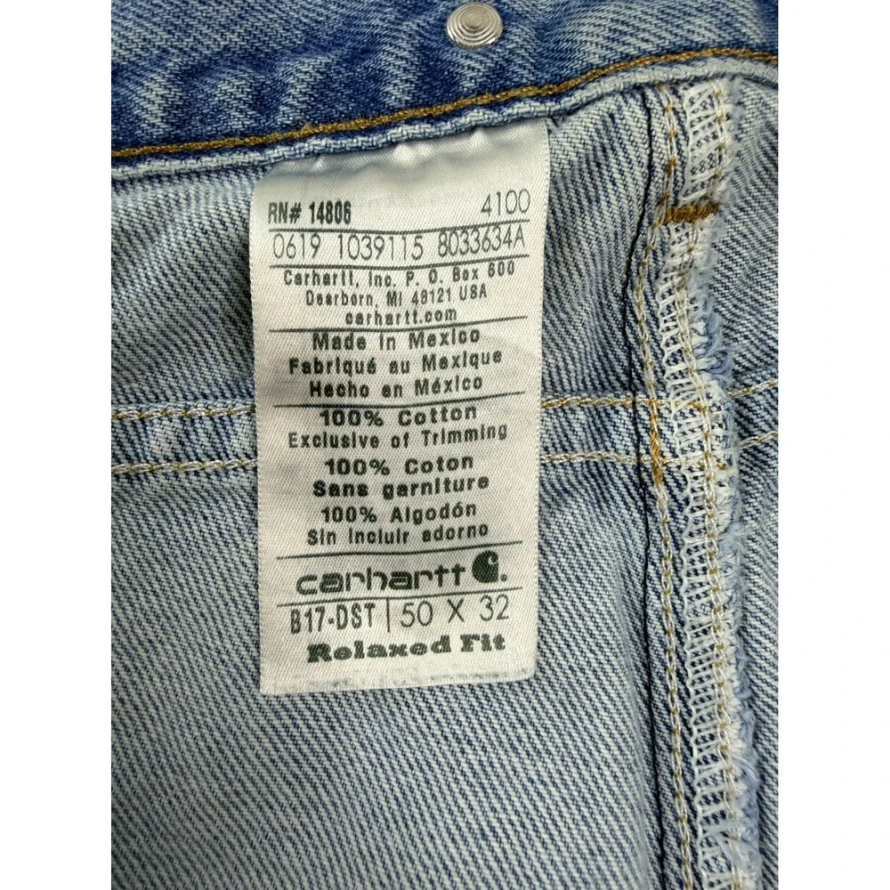 Carhartt B17-DST Mens Relaxed Fit Jeans Light‎ Wash Blue Denim 50x32 Distressed